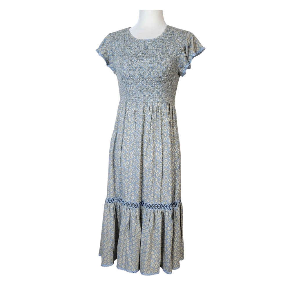 Patrons of Peace Blue and Cream Midi Smock upper Dress